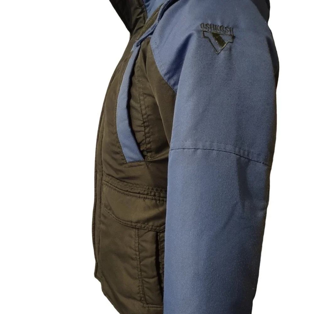 OshKosh Jacket Boys Size 12 Puffer Blue Black Winter Parka Coat Hooded Retro